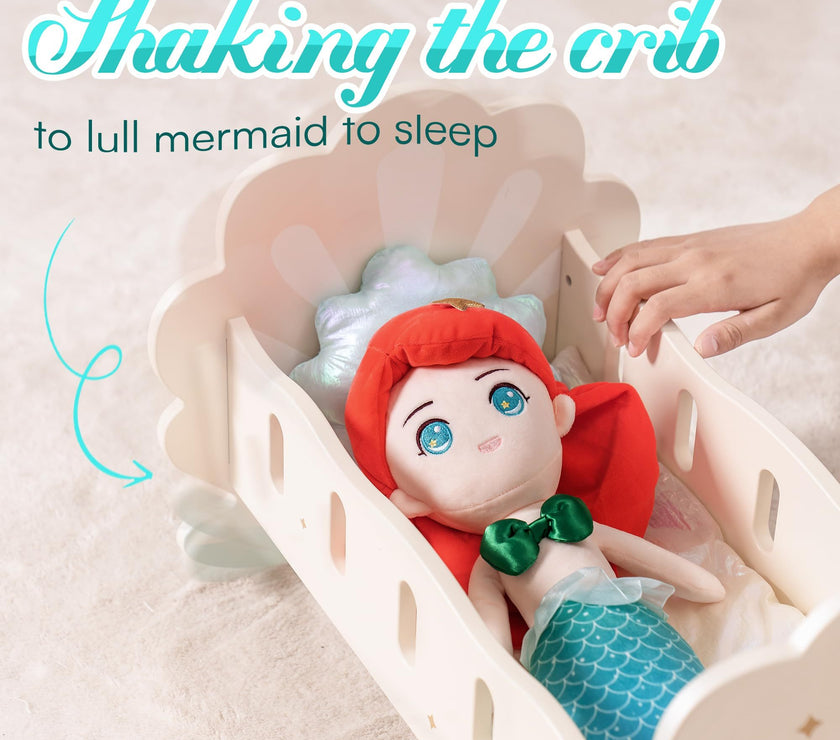 ROBOTIME Baby Doll Crib, Baby Doll Bed, Doll Rocking Cradle Baby Doll Accessories Furniture With Bedding For 18 Inch Dolls