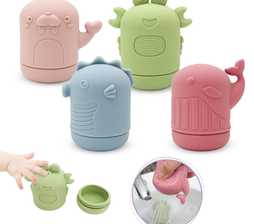 Baby Water Shower Toys Set, Bath Water Toys, Parent-child Interactive Toys, 4 Pieces --ocean Color- Safe Soft Rubber Material, The Bath Does Not Cry, Let The Baby Love The Bath