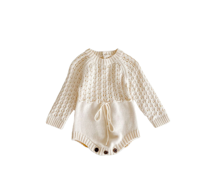 Girl Baby Knitted Hollow Waist Girdle Long Sleeves Harpy Dress Triangle