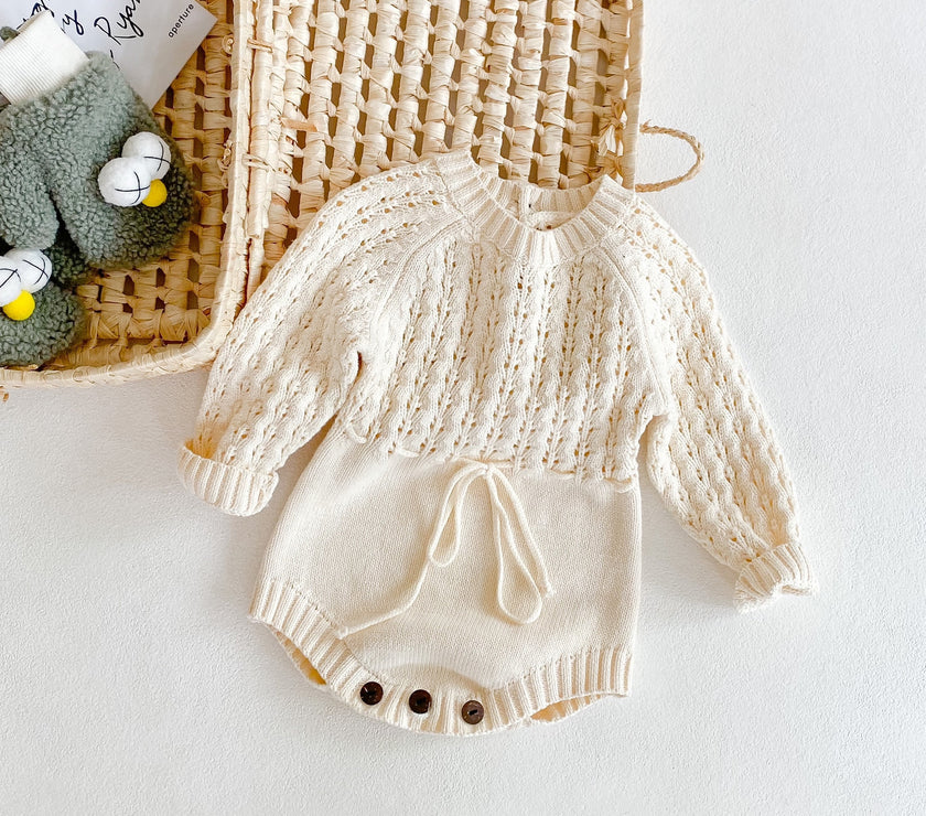 Girl Baby Knitted Hollow Waist Girdle Long Sleeves Harpy Dress Triangle