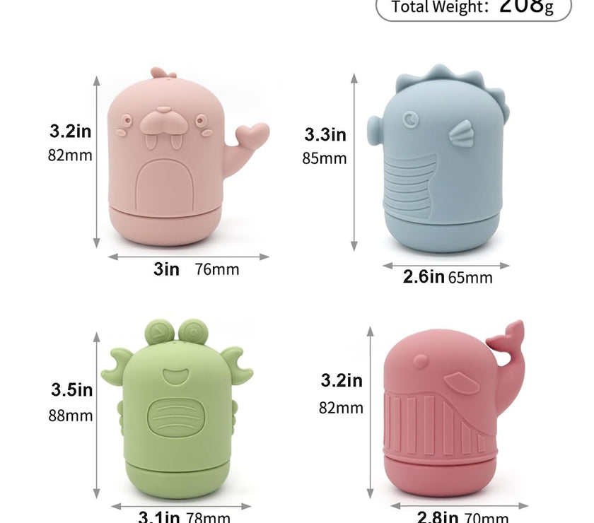 Baby Water Shower Toys Set, Bath Water Toys, Parent-child Interactive Toys, 4 Pieces --ocean Color- Safe Soft Rubber Material, The Bath Does Not Cry, Let The Baby Love The Bath