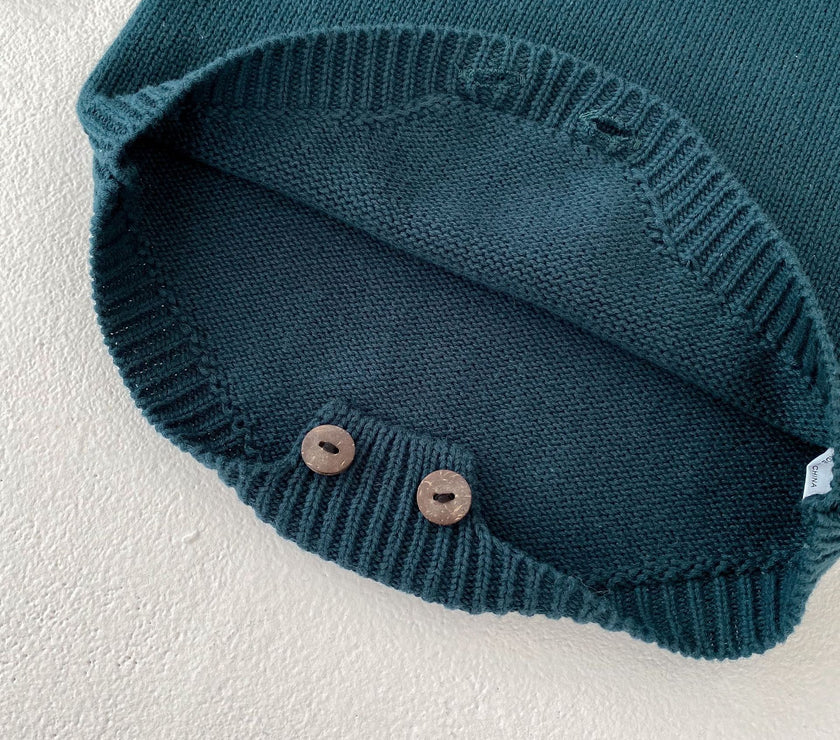 Baby Girl's Dark Green Embroidered Long Sleeve Baby Bodysuit Triangle Rompers