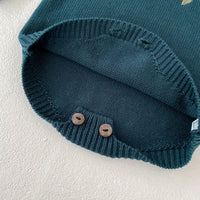 Baby Girl's Dark Green Embroidered Long Sleeve Baby Bodysuit Triangle Rompers