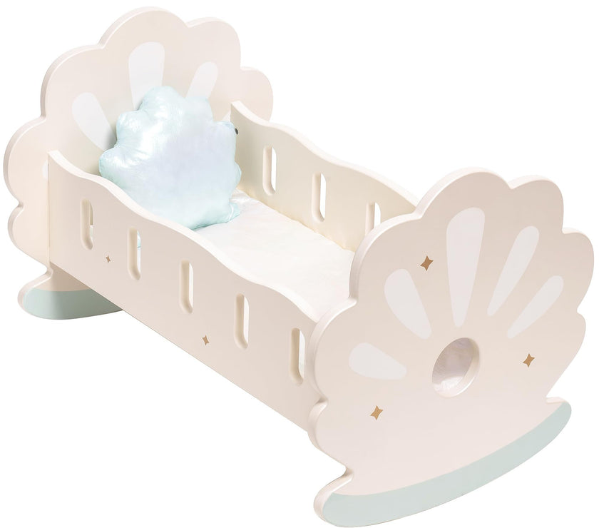 ROBOTIME Baby Doll Crib, Baby Doll Bed, Doll Rocking Cradle Baby Doll Accessories Furniture With Bedding For 18 Inch Dolls