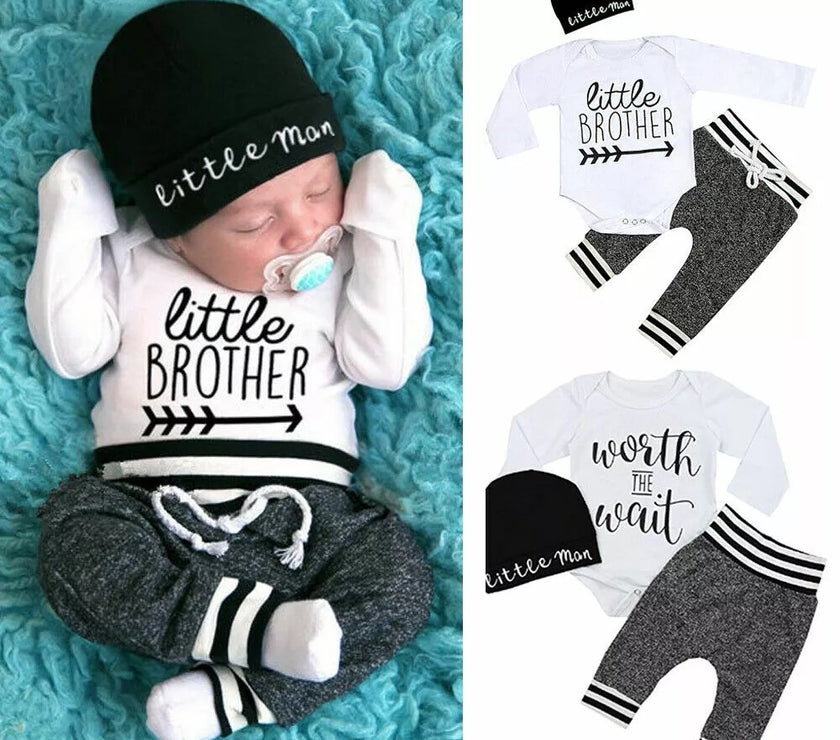 US Newborn Baby Boy Girl Tops Romper Bodysuit Jumpsuit Pants Outfits Clothes Set