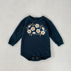 Baby Girl's Dark Green Embroidered Long Sleeve Baby Bodysuit Triangle Rompers