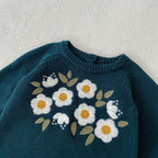 Baby Girl's Dark Green Embroidered Long Sleeve Baby Bodysuit Triangle Rompers