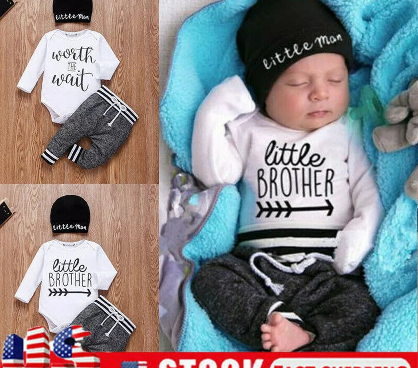 US Newborn Baby Boy Girl Tops Romper Bodysuit Jumpsuit Pants Outfits Clothes Set