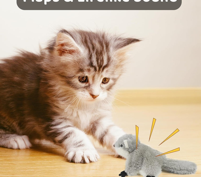 PROKEl Pet Toys, Cat Catnip Toys FlappingSquirrel, Rechargeable Touch Activated KittenToys, Lifelike Interactive Cats Toy Indoor, CatKicker Plush Toys For All Breeds Universalinteractive Toy Cat Toys