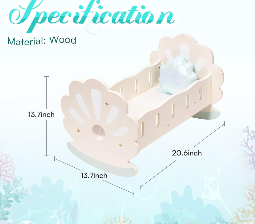 ROBOTIME Baby Doll Crib, Baby Doll Bed, Doll Rocking Cradle Baby Doll Accessories Furniture With Bedding For 18 Inch Dolls