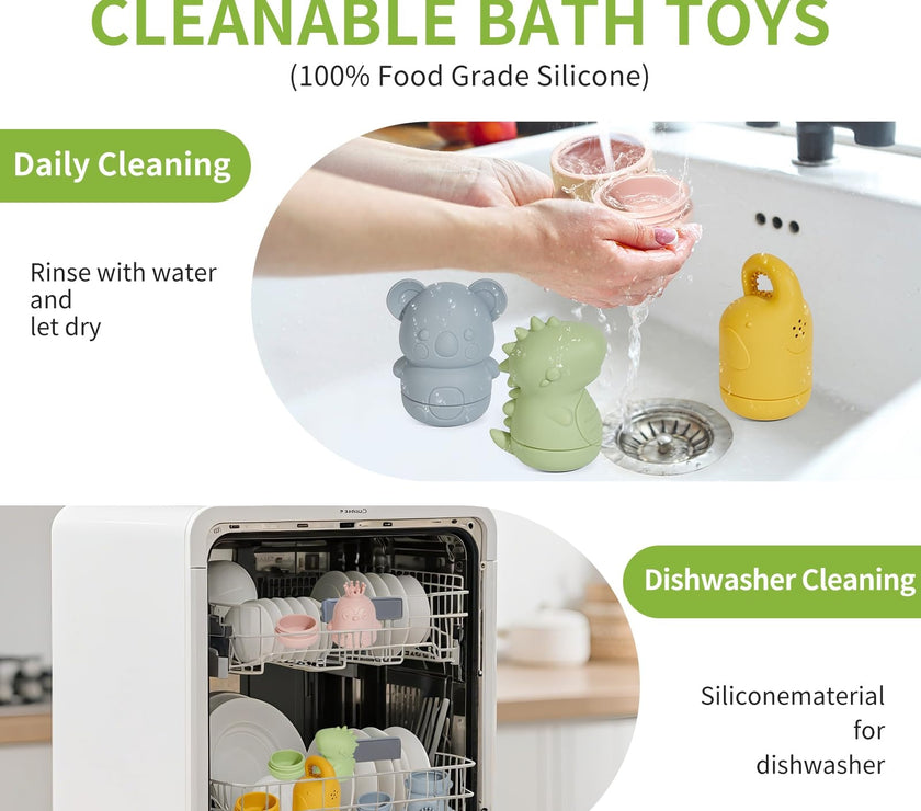 Baby Water Shower Toys Set, Bath Water Toys, Parent-child Interactive Toys, 4 Pieces --ocean Color- Safe Soft Rubber Material, The Bath Does Not Cry, Let The Baby Love The Bath
