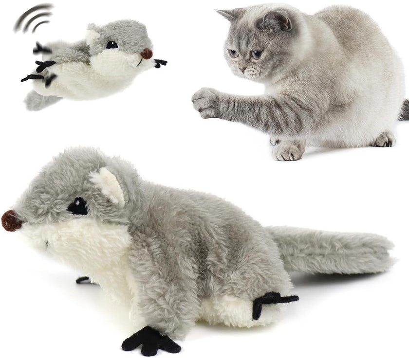 PROKEl Pet Toys, Cat Catnip Toys FlappingSquirrel, Rechargeable Touch Activated KittenToys, Lifelike Interactive Cats Toy Indoor, CatKicker Plush Toys For All Breeds Universalinteractive Toy Cat Toys