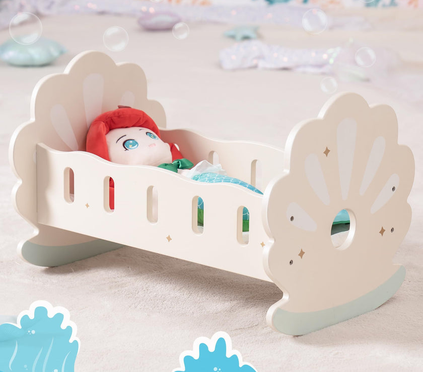 ROBOTIME Baby Doll Crib, Baby Doll Bed, Doll Rocking Cradle Baby Doll Accessories Furniture With Bedding For 18 Inch Dolls
