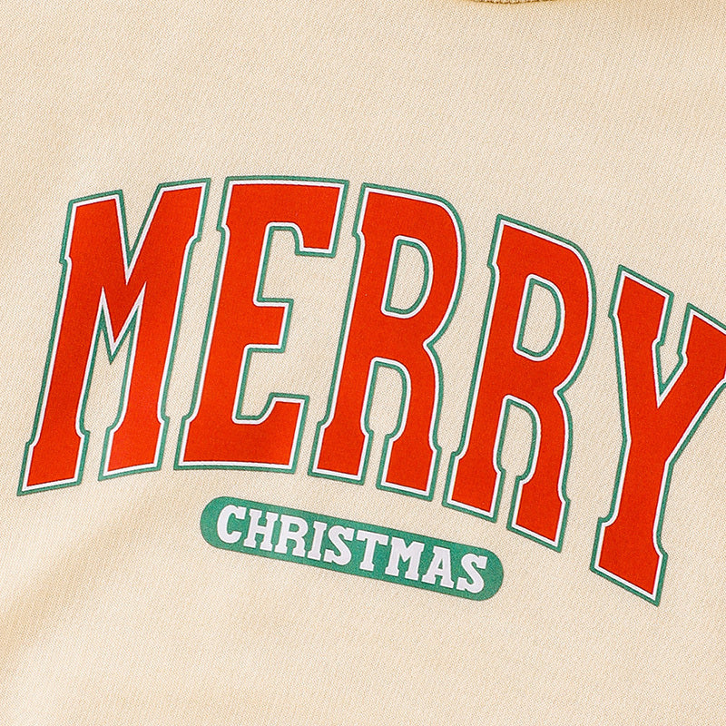 Baby Girls 2Pcs Christmas Outfits MERRY Christmas Letter Print Round Neck Long Sleeve Sweatshirt & Pants Set